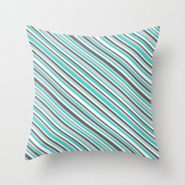 [ Thumbnail: Dim Grey, Light Grey, Turquoise & Mint Cream Colored Striped Pattern Throw Pillow ]