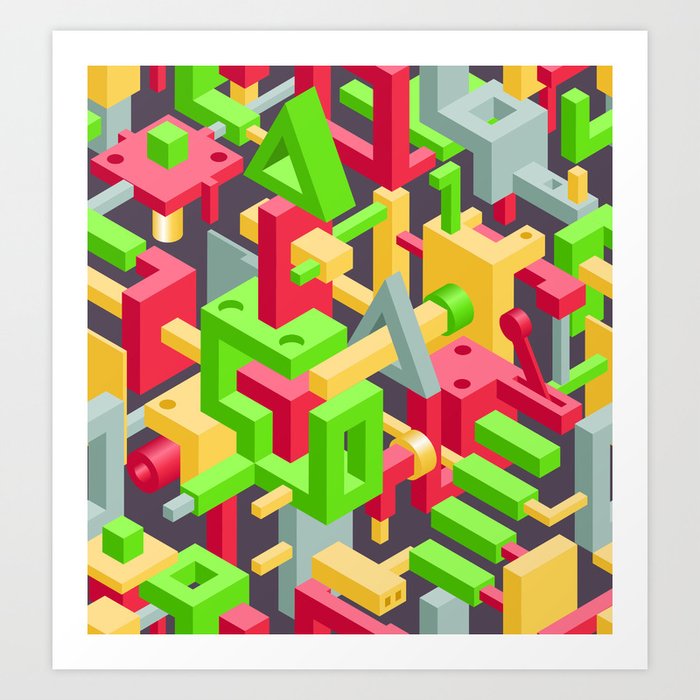 Abstract Geometric Hi Tech Background With Colorful 3d Objects On