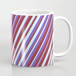 [ Thumbnail: Light Cyan, Slate Blue, and Brown Colored Lined/Striped Pattern Coffee Mug ]