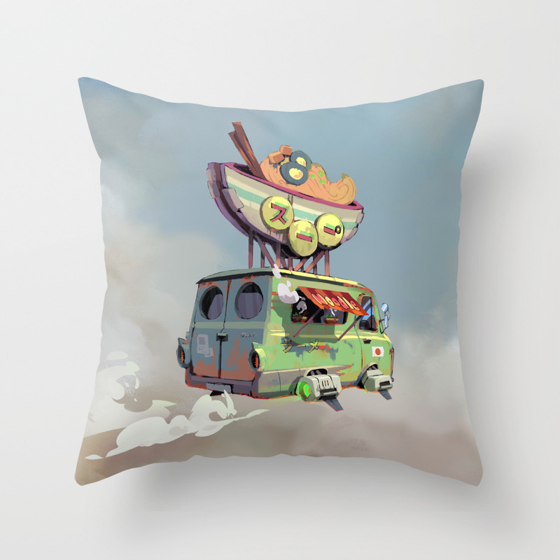 Lo Fi Space Retro Japanese Noodle Van Truck Concept Art In The Clouds Poster Throw Pillow By The Magnetic Cat Society6