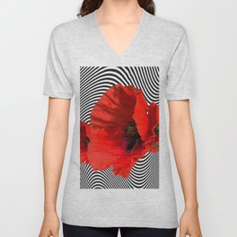 Op Art Poppies V Neck T Shirt