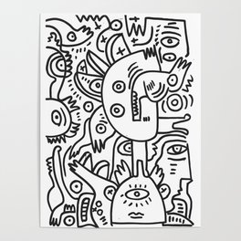Black and White Graffiti Cool Funny Creatures Poster