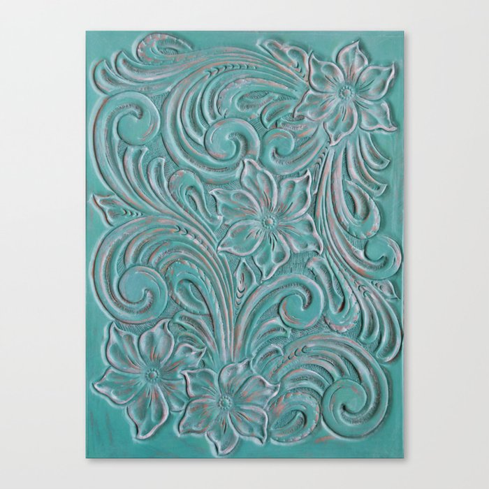 Turquoise western tooled leather Canvas Print
