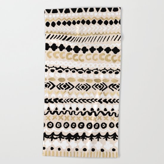 Black, White & Gold Tribal Beach Towel