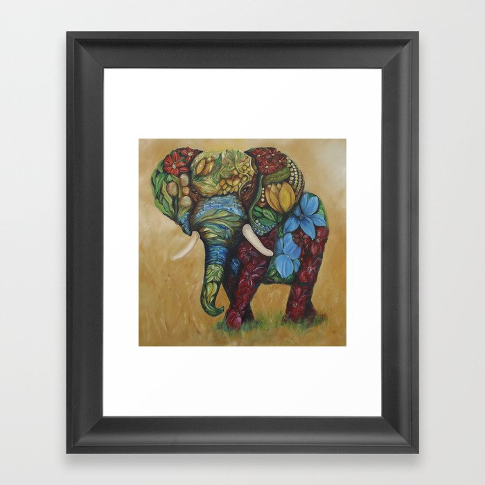 Happy Flower Elephant Framed Art Print