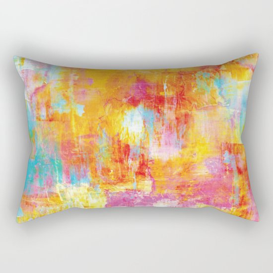 OFF THE GRID Colorful Pastel Neon Abstract Watercolor Acrylic Textural Art Painting Nature Rainbow Rectangular Pillow