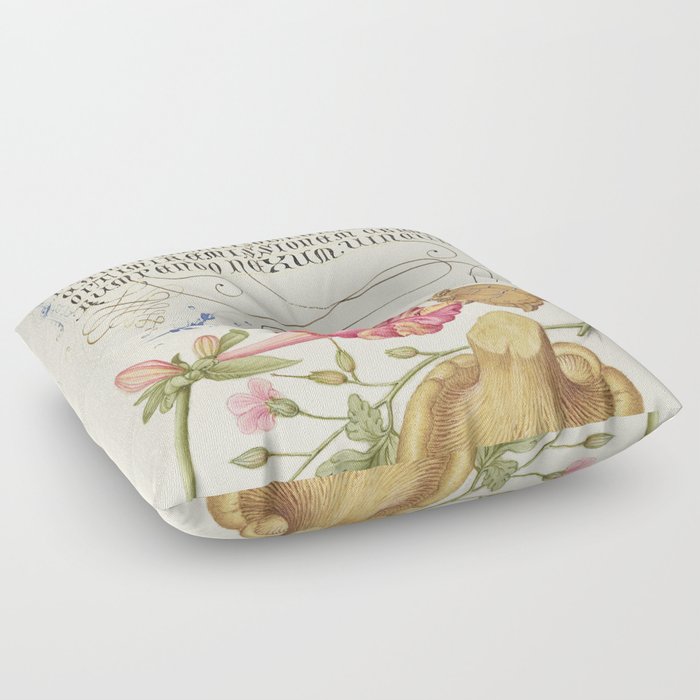 Vintage fruit and vegetables calligraphic poster Floor Pillow