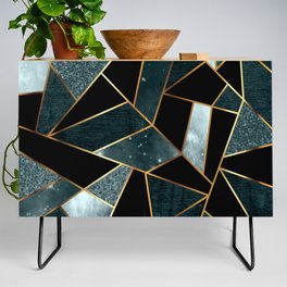 Teal and Gold Abstract Tile Pattern Credenza