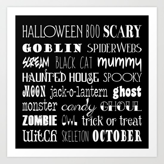 Halloween Typography Black Art Print