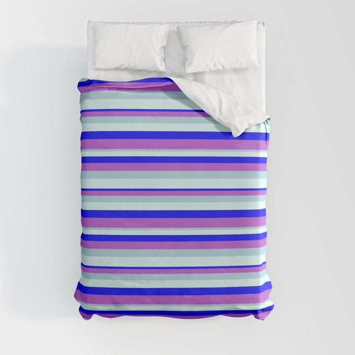 Blue, Orchid, Light Blue & Light Cyan Colored Pattern of Stripes Duvet Cover