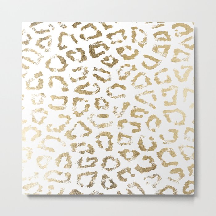Modern white chic faux gold foil leopard print Metal Print