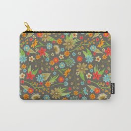 bright floral on warm charcoal Carry-All Pouch