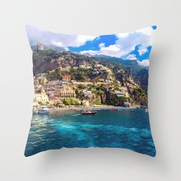 Coast line of Positano, Italy Throw Pillow