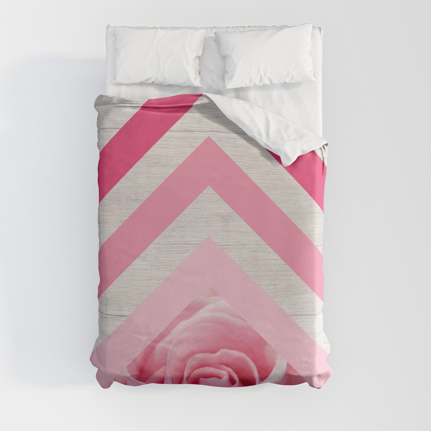 Pink Rose On White Wood Floral Romantic Geometric Design Duvet Cover By Pela Society6