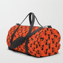 Spooky Black Cat Halloween Orange Bats Duffle Bag