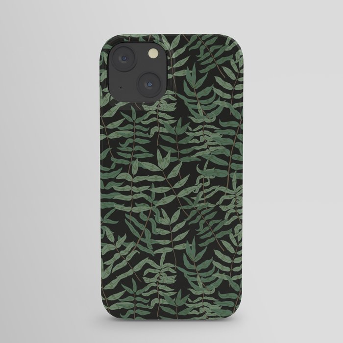 Ash - Green ash leaves on a black background iPhone Case