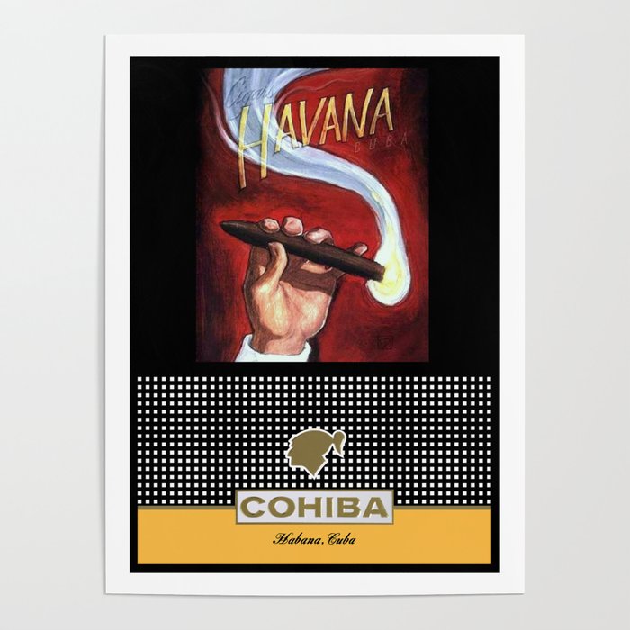 Red Cohiba Cuban Habanos Cigars Aficionado Vintage Advertisement Poster; Habana, Cuba Wall Decor Poster