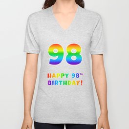 [ Thumbnail: HAPPY 98TH BIRTHDAY - Multicolored Rainbow Spectrum Gradient V Neck T Shirt V-Neck T-Shirt ]