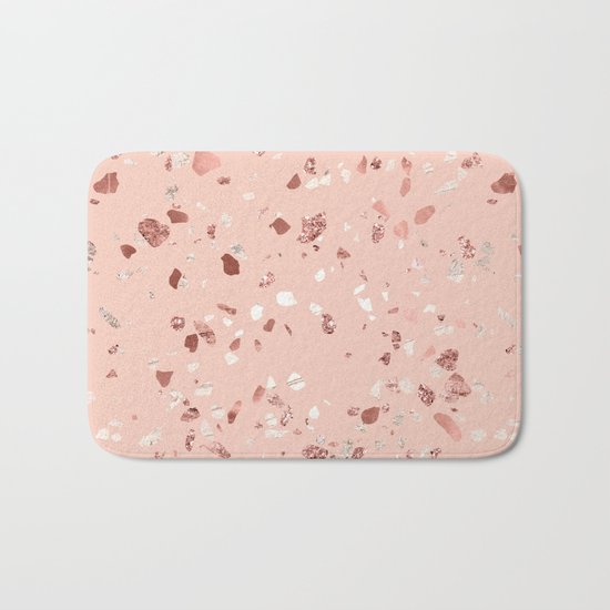 Deep Pink Quartz Gold Terrazzo Bath Mat