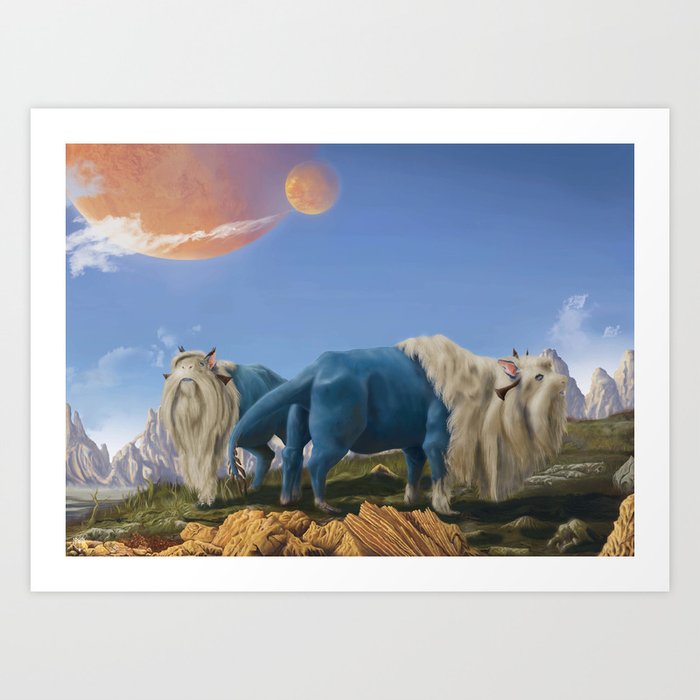 Alien buffalos Art Print