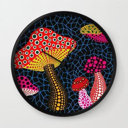 Mushroom Yayoi Wall Clock | Floral, Dots, 90S, Kusama, Kawaii, Japan, Flower, Aesthetic, Feminist, Typography 