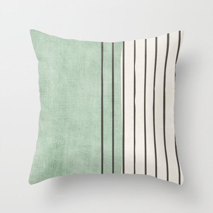 Minimalist Light Green Black Lines Modern Artwork Throw Pillow