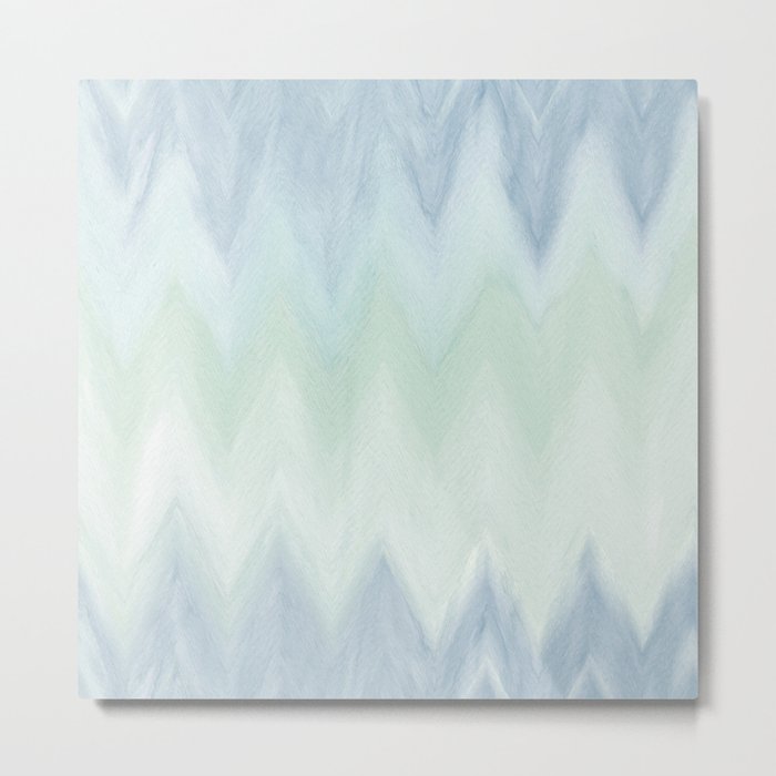 Modern geometrical pastel blue mint green watercolor ikat Metal Print