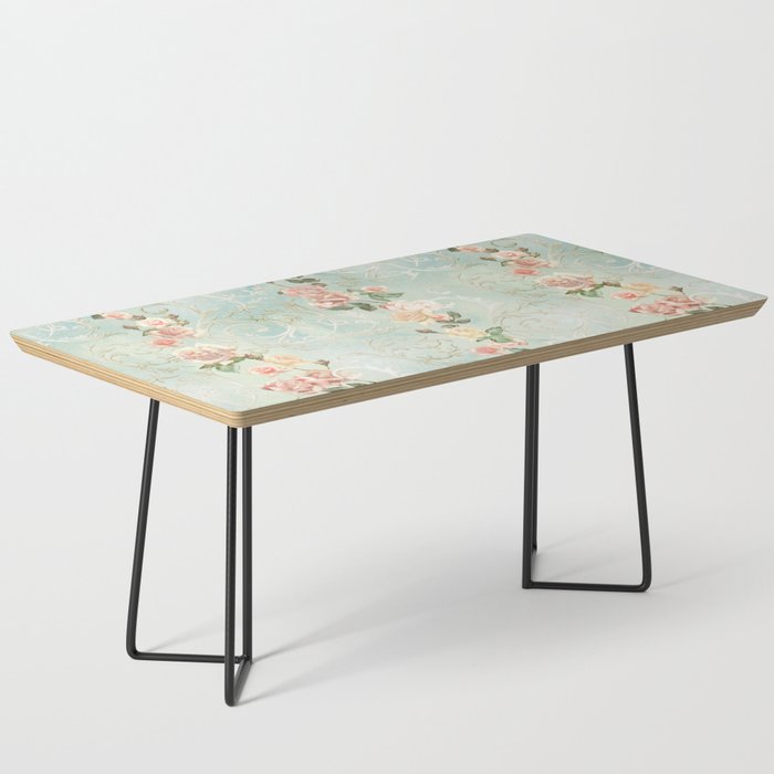 seamless, pattern, with delicate roses and monograms, shabby chic, retro. Coffee Table
