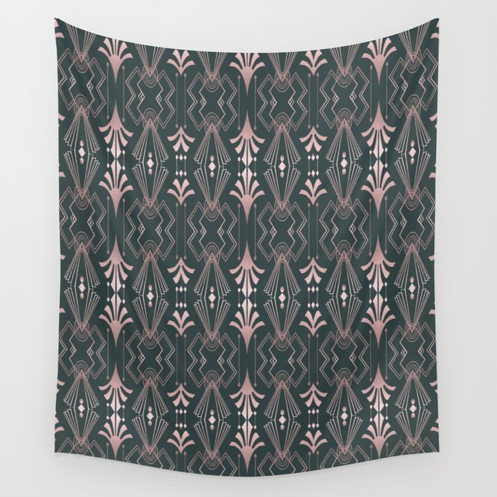 Rose Gold And Green Art Deco Luxury Elegance Wall Tapestry