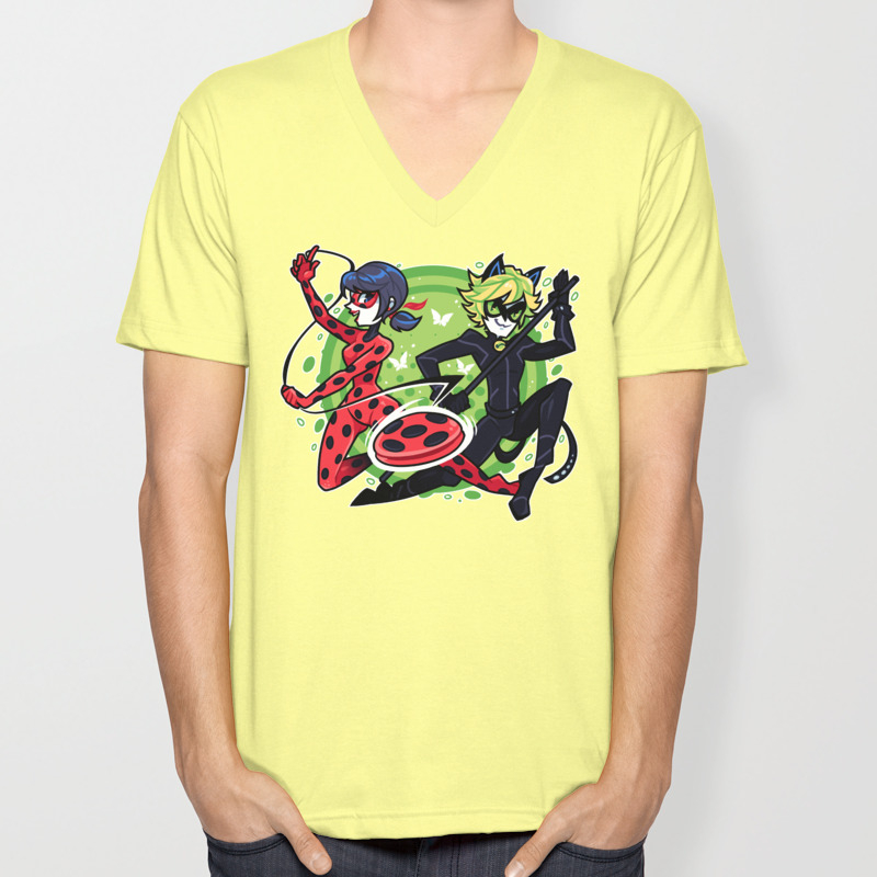 Miraculous Ladybug And Cat Noir Unisex V Neck By Zoestanleyarts