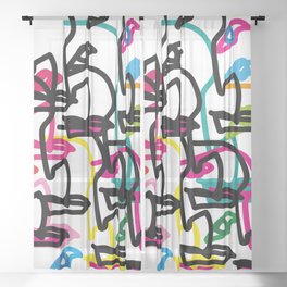Colorful Abstract Faces Sheer Curtain