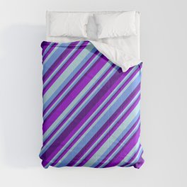 [ Thumbnail: Indigo, Dark Violet, Light Blue & Cornflower Blue Colored Lined Pattern Comforter ]