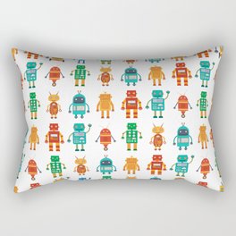 Seamless pattern from colorful retro robots in a flat style on a white background. Vintage illustration.  Rectangular Pillow