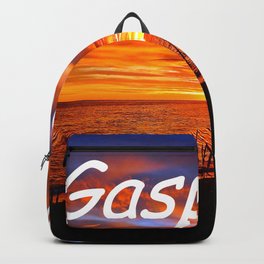 Gaspesie Sunrise Backpack | Photo, Orange, Destination, Dawn, Beach, Nautical, Glow, Coastalsunrise, Coast, Water 