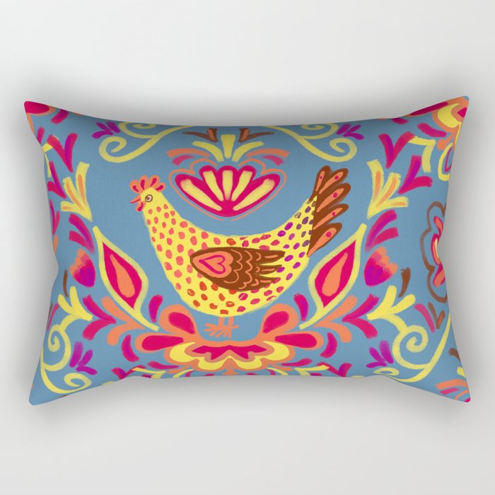 folk style decor with chickens Rectangular Pillow