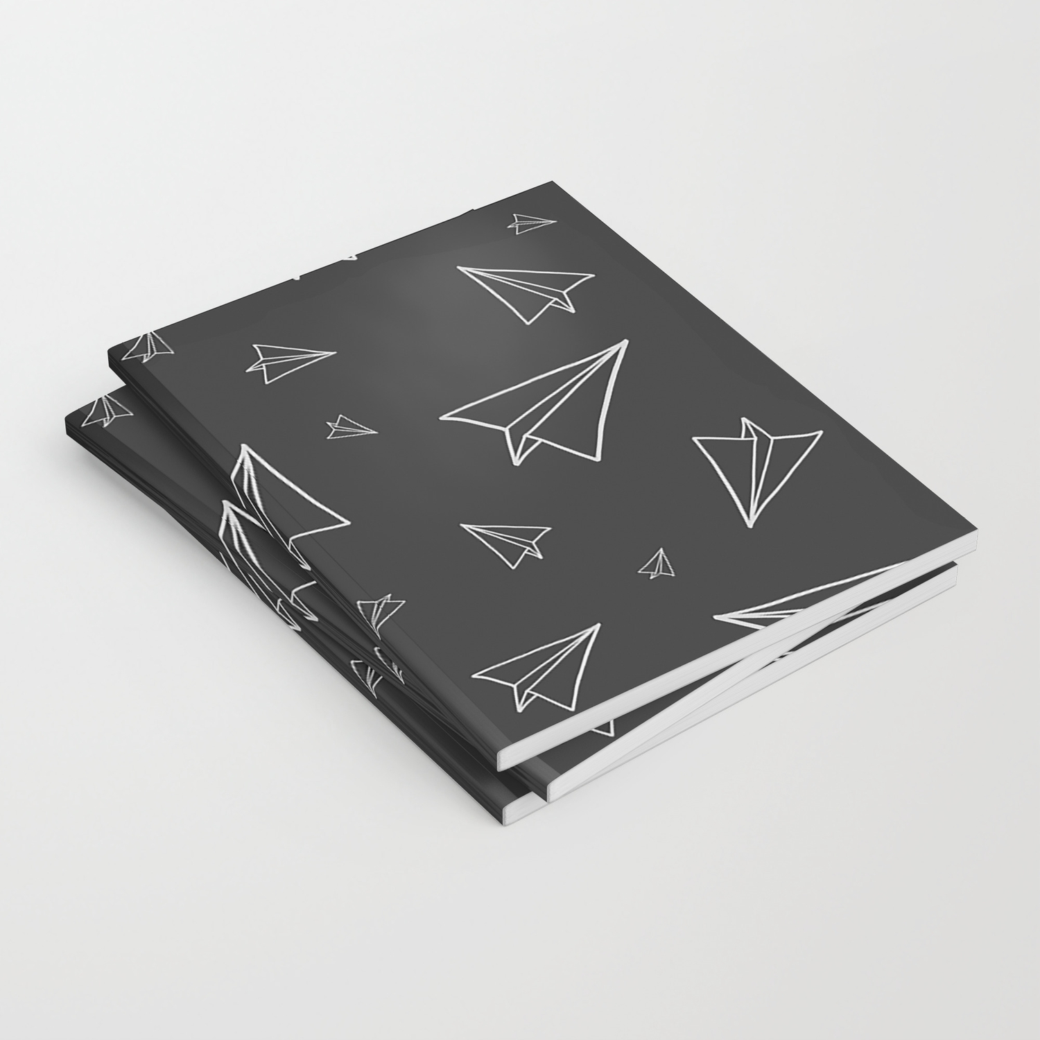Paper Airplane Pattern Line Drawing Black Background Notebook By Artbynieman Society6