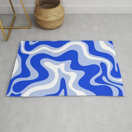 Retro Liquid Swirl Abstract Pattern Royal Blue, Light Blue, and White  Area & Throw Rug