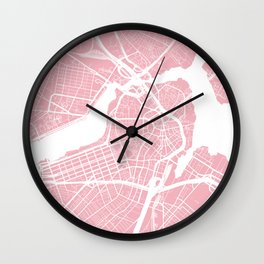 Boston, Massachusetts, City Map - Pink Wall Clock
