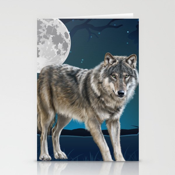 Wolf and Moon Stationery Cards