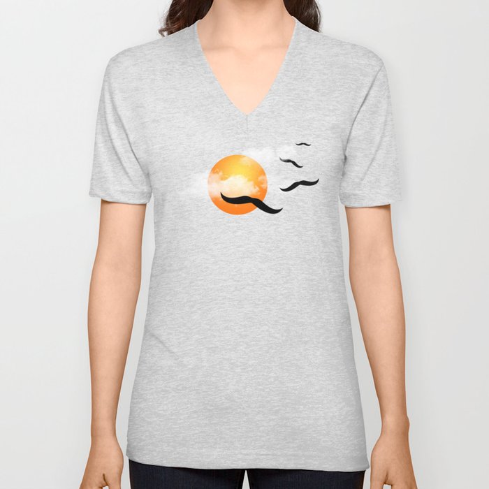 mustaches in the sky V Neck T Shirt