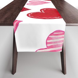 Trendy Red Pink Watercolor Geometric Valentine's Hearts Table Runner