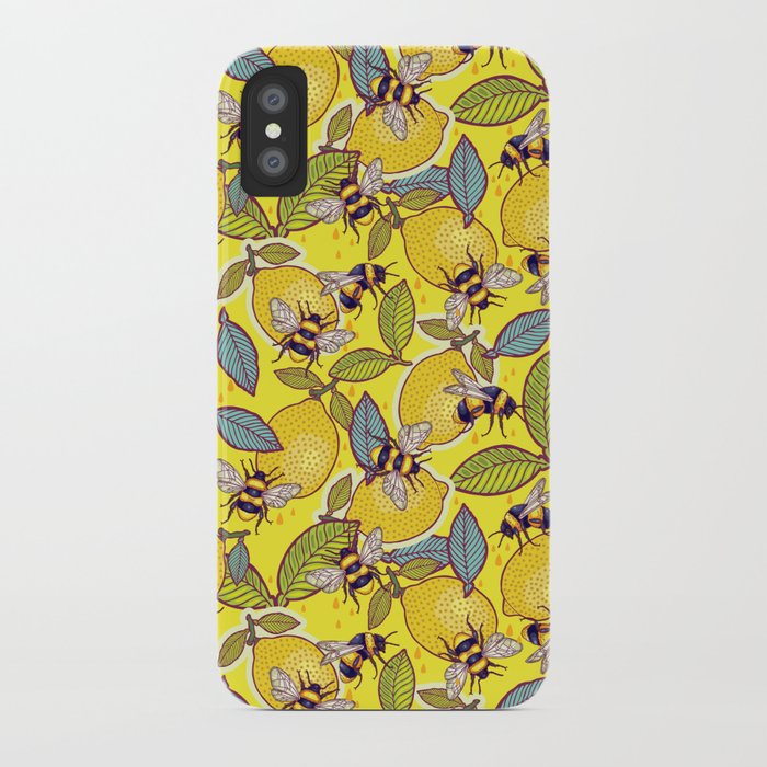 Yellow lemon and bee garden. iPhone Case