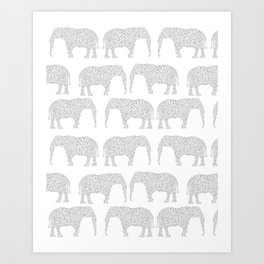 Geometric Elephant grey monochromatic minimal gray and white kids children pattern print  Art Print
