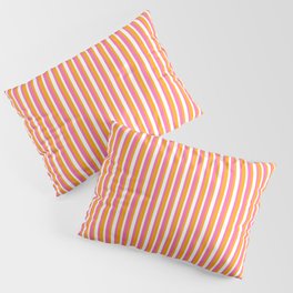 [ Thumbnail: Orange, Hot Pink, and White Colored Striped Pattern Pillow Sham ]