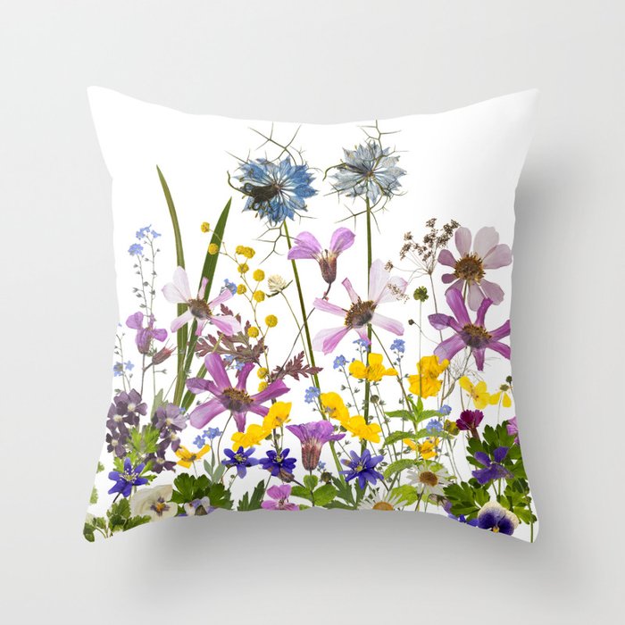 Pressed And Dried Midsummer Flowers Meadow Throw Pillow