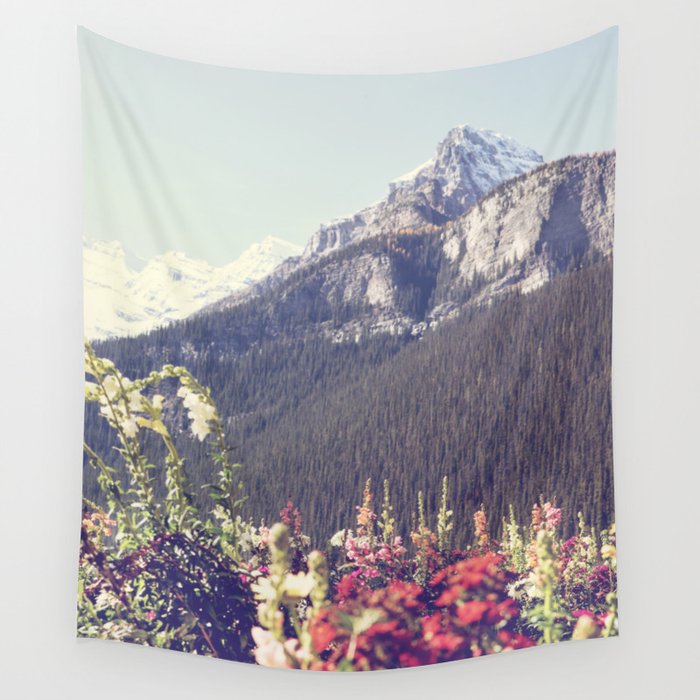 Mountain Wildflowers - Banff Nature, Landscape Photography Wall Tapestry