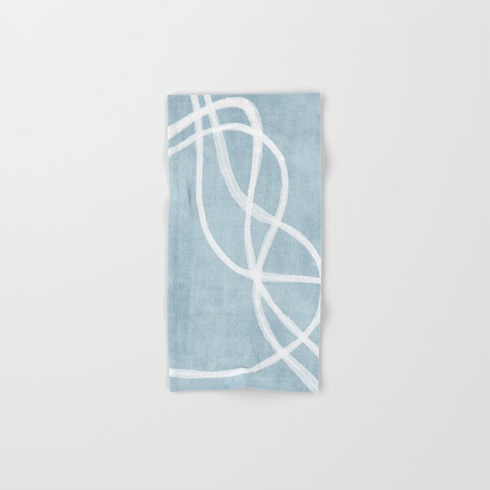 Minimalist White Line Art Light Blue Linen Digital Art Hand & Bath Towel