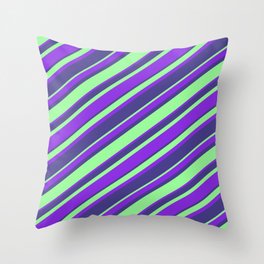 [ Thumbnail: Purple, Dark Slate Blue & Green Colored Striped/Lined Pattern Throw Pillow ]