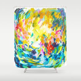 Colorful Contemporary Abstract Painting with Bright Colors and Fun Texture Shower Curtain