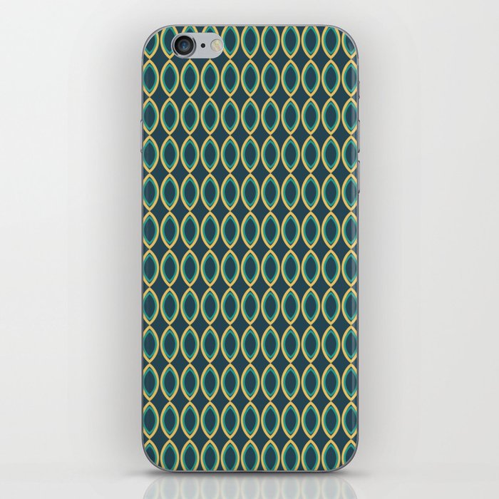Geometric pattern no. 3 - light blue and yellow ovals on dark blue background iPhone Skin